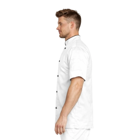 Bluza kucharska biała krótki rękaw lamówka czarna roz.XXL – bluza kucharska – odzież gastronomiczna dla kucharzy - inne ujęcie